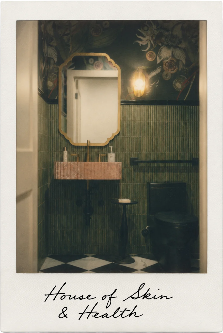Polaroid photo of the House of Skin and Health medical spa restroom
